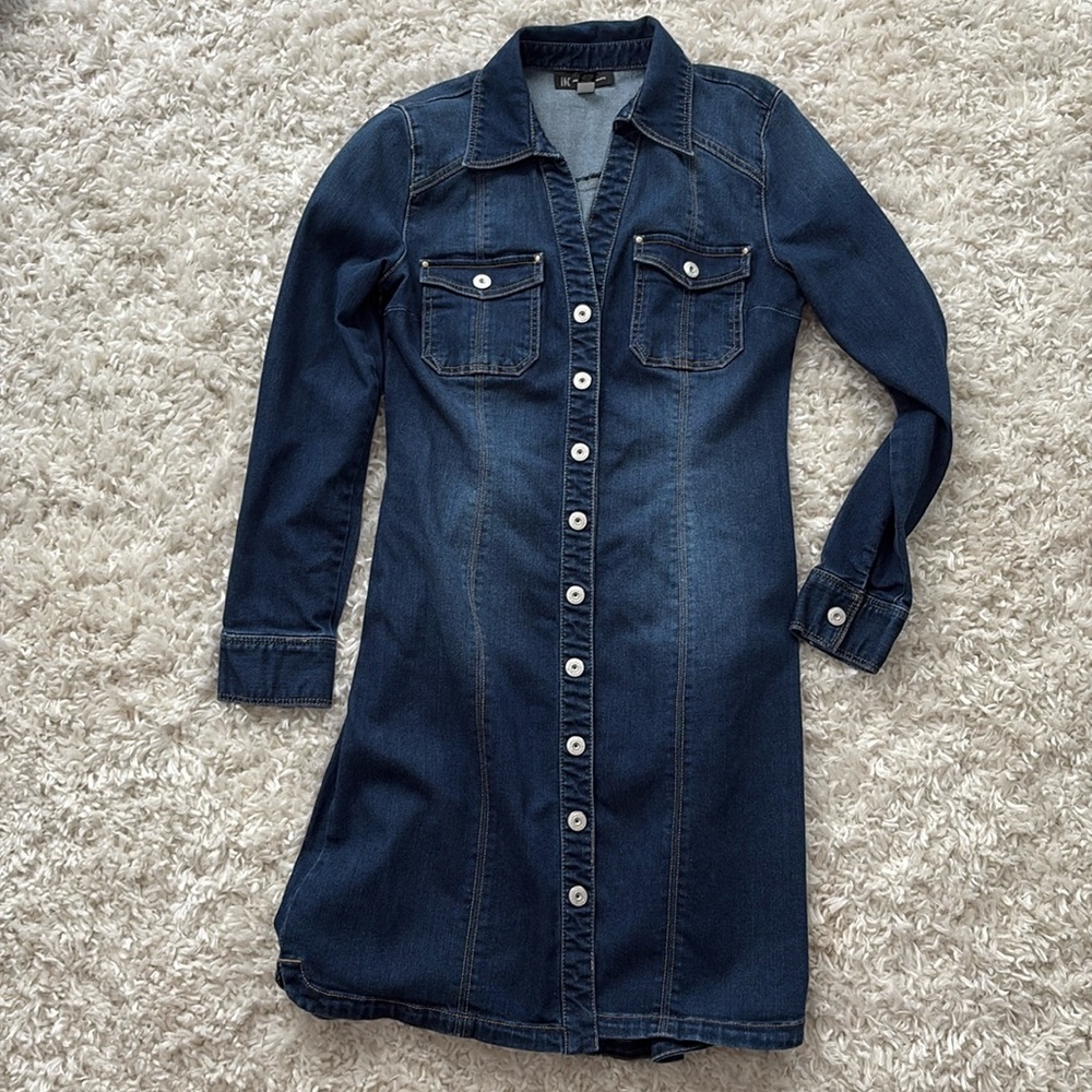 Long Sleeve Button Up Jean Dress Inc International Concepts Size 6